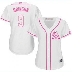 Wholesale Cheap Marlins #9 Lewis Brinson White/Pink Fashion Women\'s Stitched MLB Jersey