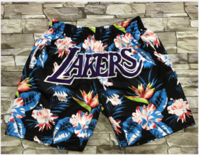 Wholesale Cheap Men\'s Los Angeles Lakers Ness Floral Fashion Hardwood Classics Soul Swingman Throwback Shorts