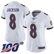Wholesale Cheap Nike Ravens #8 Lamar Jackson White Women's Stitched NFL 100th Season Vapor Limited Jersey