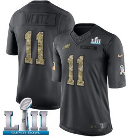 Wholesale Cheap Nike Eagles #11 Carson Wentz Black Super Bowl LII Men\'s Stitched NFL Limited 2016 Salute To Service Jersey