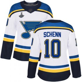 Wholesale Cheap Adidas Blues #10 Brayden Schenn White Road Authentic Stanley Cup Champions Women\'s Stitched NHL Jersey