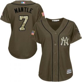 Wholesale Cheap Yankees #7 Mickey Mantle Green Salute to Service Women\'s Stitched MLB Jersey
