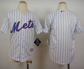 Wholesale Cheap Mets Blank White(Blue Strip) Home Cool Base Stitched Youth MLB Jersey