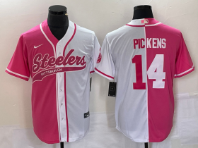 Wholesale Cheap Men\'s Pittsburgh Steelers #14 George Pickens Pink White Two Tone With Patch Cool Base Stitched Baseball Jersey