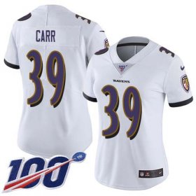 Wholesale Cheap Nike Ravens #39 Brandon Carr White Women\'s Stitched NFL 100th Season Vapor Untouchable Limited Jersey