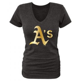 Wholesale Cheap Women\'s Oakland Athletics Fanatics Apparel Gold Collection V-Neck Tri-Blend T-Shirt Black