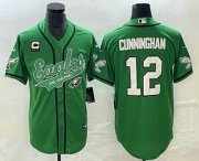Wholesale Cheap Men's Philadelphia Eagles #12 Randall Cunningham Green C Patch Cool Base Stitched Baseball Jersey