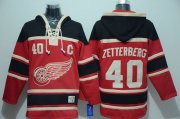 Wholesale Cheap Red Wings #40 Henrik Zetterberg Red Sawyer Hooded Sweatshirt Stitched NHL Jersey