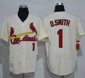 Wholesale Cheap Mitchell And Ness Cardinals #1 Ozzie Smith Cream Throwback Stitched MLB Jersey