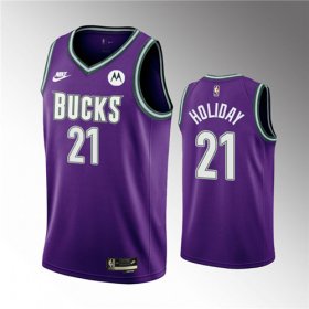 Wholesale Cheap Men\'s Milwaukee Bucks #21 Jrue Holiday 2022-23 Purple Classic Edition Swingman Stitched Basketball Jersey