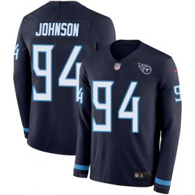 Wholesale Cheap Nike Titans #94 Austin Johnson Navy Blue Team Color Men\'s Stitched NFL Limited Therma Long Sleeve Jersey