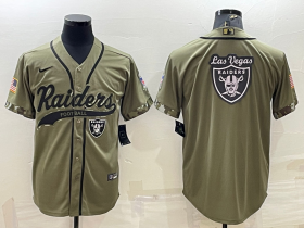 Wholesale Cheap Men\'s Las Vegas Raiders Olive Salute to Service Team Big Logo Cool Base Stitched Baseball Jersey