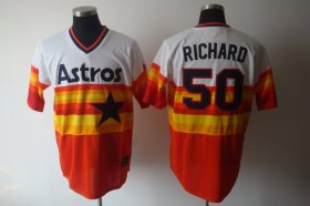 Wholesale Cheap Mitchell and Ness Astros #50 J.R. Richard White/Orange Stitched Throwback MLB Jersey