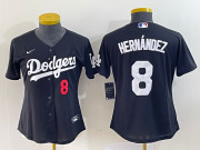 Wholesale Cheap Women's Los Angeles Dodgers #8 Kike Hernandez Number Black Stitched Cool Base Nike Jersey
