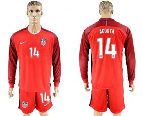 Wholesale Cheap USA #14 Acosta Away Long Sleeves Soccer Country Jersey