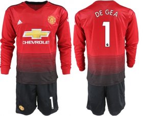 Wholesale Cheap Manchester United #1 DE GEA Red Home Long Sleeves Soccer Club Jersey