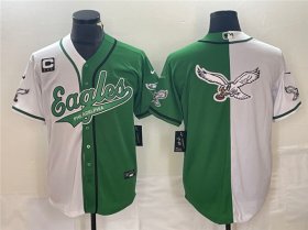 Men\'s Philadelphia Eagles Green White Split Team Big Logo With 3-star C Patch Cool Base Stitched Baseball Jersey