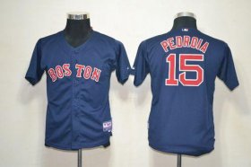Wholesale Cheap Red Sox #15 Dustin Pedroia Dark Blue Cool Base Stitched Youth MLB Jersey