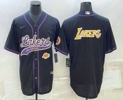 Cheap Men's Los Angeles Lakers Black Big Logo With Patch Cool Base Stitched Baseball Jerseys