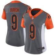 Wholesale Cheap Nike Bengals #9 Joe Burrow Silver Women's Stitched NFL Limited Inverted Legend Jersey