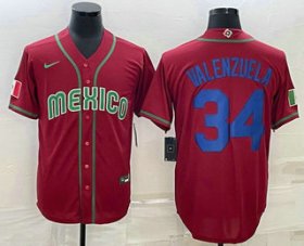 Cheap Mens Mexico Baseball #34 Fernando Valenzuela 2023 Red Blue World Baseball Classic Stitched Jersey