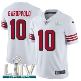 Wholesale Cheap Nike 49ers #10 Jimmy Garoppolo White Super Bowl LIV 2020 Rush Men\'s Stitched NFL Vapor Untouchable Limited Jersey