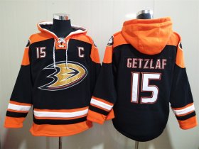 Wholesale Cheap Men\'s Hockey Anaheim Ducks #15 Ryan Getzlaf Black Hoodie