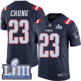 Wholesale Cheap Nike Patriots #23 Patrick Chung Navy Blue Super Bowl LIII Bound Men\'s Stitched NFL Limited Rush Jersey