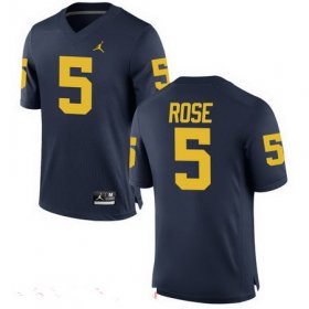 Wholesale Cheap Men\'s Michigan Wolverines #5 Jalen Rose Retired Navy Blue Stitched College Football Brand Jordan NCAA Jersey