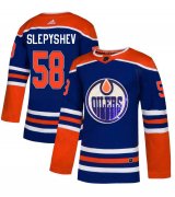 Wholesale Cheap Adidas Oilers #58 Anton Slepyshev Royal Blue Sequin Embroidery Fashion Stitched NHL Jersey