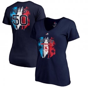 Wholesale Cheap Boston Red Sox #50 Mookie Betts Majestic Women\'s 2019 Spring Training Name & Number V-Neck T-Shirt Navy