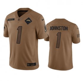 Wholesale Cheap Men\'s Los Angeles Chargers #1 Quentin Johnston 2023 Brown Salute To Service Limited Football Stitched Jersey