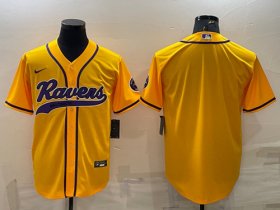 Wholesale Cheap Men\'s Baltimore Ravens Blank Yellow With Patch Cool Base Stitched Baseball Jersey