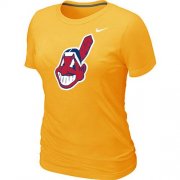 Wholesale Cheap Women's MLB Cleveland Indians Heathered Nike Blended T-Shirt Yellow