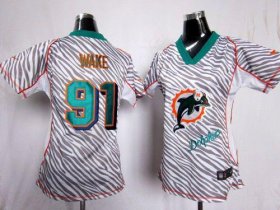 Wholesale Cheap Nike Dolphins #91 Cameron Wake Zebra Women\'s Stitched NFL Elite Jersey