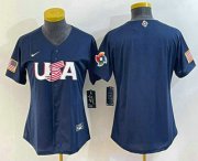 Cheap Women's USA Baseball Blank 2023 Navy World Classic Stitched Jersey