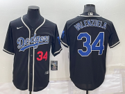 Wholesale Cheap Men's Los Angeles Dodgers #34 Fernando Valenzuela Black Blue Name Stitched MLB Cool Base Nike Jersey