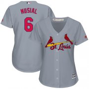Wholesale Cheap Cardinals #6 Stan Musial Grey Road Women's Stitched MLB Jersey