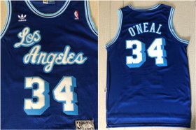 Wholesale Cheap Lakers 34 Shaquille O\'Neal Blue Hardwood Classics Mesh Jersey