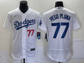 Wholesale Cheap Men\'s Los Angeles Dodgers #77 Peso Pluma Number White Stitched Flex Base Nike Jersey