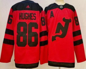 Cheap Men\'s New Jersey Devils #86 Jack Hughes Red 2023-2024 Stadium Series Stitched Jersey