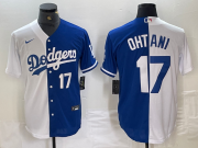Cheap Mens Los Angeles Dodgers #17 Shohei Ohtani Number White Blue Two Tone Stitched Baseball Jersey