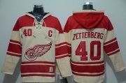 Wholesale Cheap Red Wings #40 Henrik Zetterberg Cream Sawyer Hooded Sweatshirt Stitched NHL Jersey