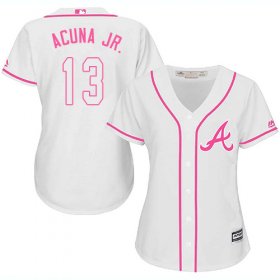 Wholesale Cheap Braves #13 Ronald Acuna Jr. White/Pink Fashion Women\'s Stitched MLB Jersey