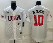 Cheap Men's USA Baseball #10 JT Realmuto 2023 White World Baseball Classic Stitched Jerseys