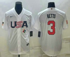 Cheap Men\'s USA Baseball #3 Mookie Betts 2023 White World Baseball Classic Replica Stitched Jerseys