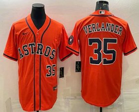 Wholesale Cheap Men\'s Houston Astros #35 Justin Verlander Number Orange With Patch Stitched MLB Cool Base Nike Jersey