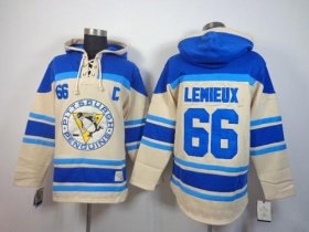 Wholesale Cheap Penguins #66 Mario Lemieux Cream Sawyer Hooded Sweatshirt Stitched NHL Jersey