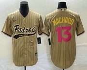 Wholesale Cheap Men's San Diego Padres #13 Manny Machado Number Tan Pinstripe 2023 City Connect Cool Base Stitched Jersey