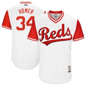 Wholesale Cheap Reds #34 Homer Bailey White \"Homer\" Players Weekend Authentic Stitched MLB Jersey